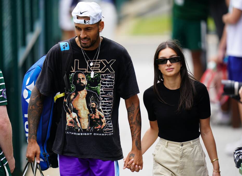 Nick Kyrgios with girlfriend Costeen Hatzi ahead of the 2022 Wimbledon Championship. Picture: Getty Images