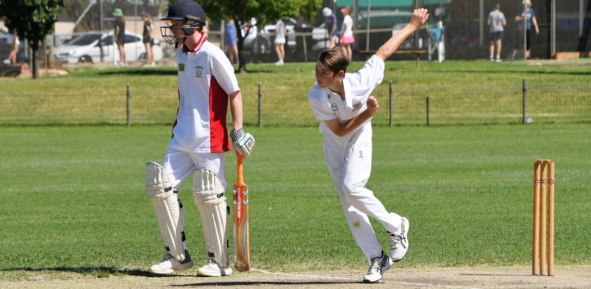 MATURITY BEYOND HIS YEARS: 15 year old medium pacer Ryan Dunford took 2/20 off his six overs against West Wyalong on Sunday. Photo: Jenny Kingham.