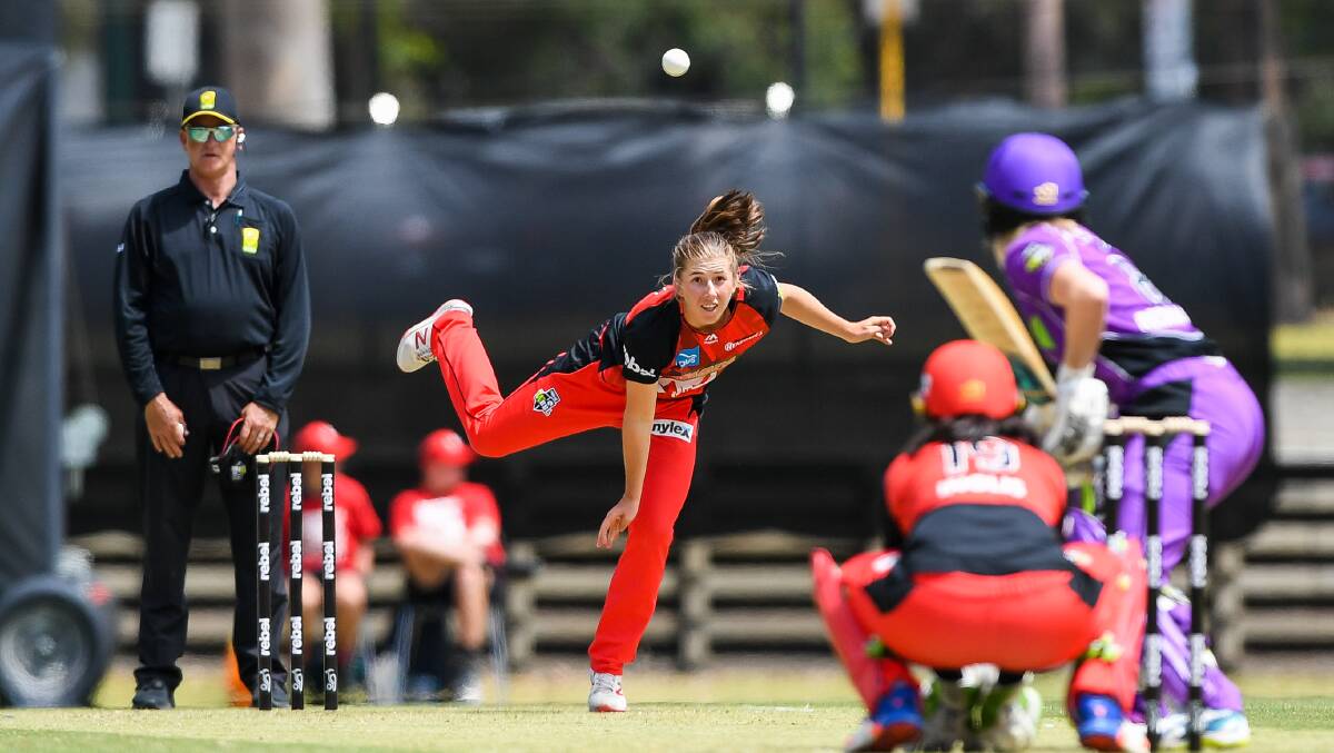 ZEROING IN: Melbourne Renegades leg-spinner Georgia Wareham follows the flight of the ball after releasing her delivery. Picture: Morgan Hancock