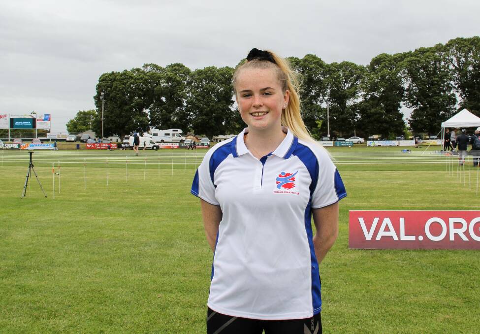 Rising star: Terang's Caytlyn Sharp at the Terang Gift on Sunday. She will compete in the Australian All Schools this weekend. Picture: Brian Allen
