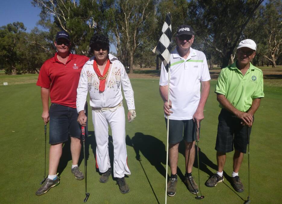 It's now or never: 'Elvis' Cahill with Peter Nixon, Phil Maher and Brian Everest at the Forbes Golf Course. Photo: CONTRIBUTED