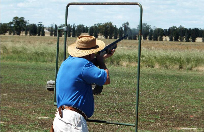 Des Shead aiming down the sights in the 100 target shoot.
