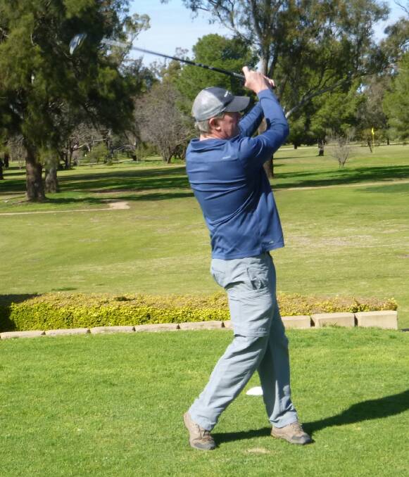 Bede Tooth showing a classic finish with his opening tee shot. Photo supplied.