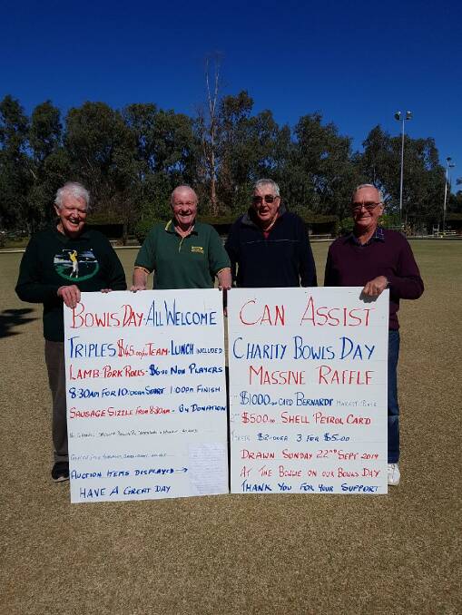 Charity bowls day organisers Kerry Dunstan and Don Craft (middle) with bowlers Geoff Coles and John Kennedy are hoping everyone can join them on the green to raise money for charity.