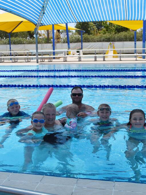 Members of the Moxey and Bolam families were escaping the heat at the pool during Monday's warm weather.