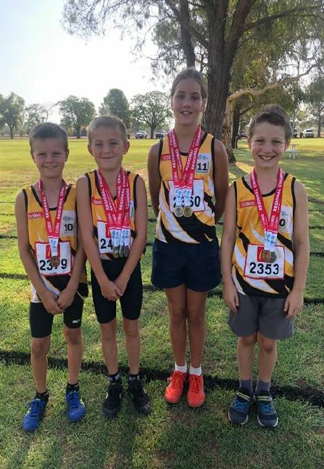 Laine Jackson, Beau Wheeldon, Laura Chudleigh and Jackson Beaudin qualified for the Little Athletics State Championships. Photo contributed.
