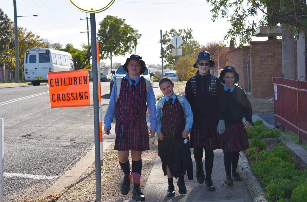 St Laurence's students Jaya Smith, Ava Nunn, Emily Ragg and Maddison Nunn are all set to be part of walk to school day Friday.