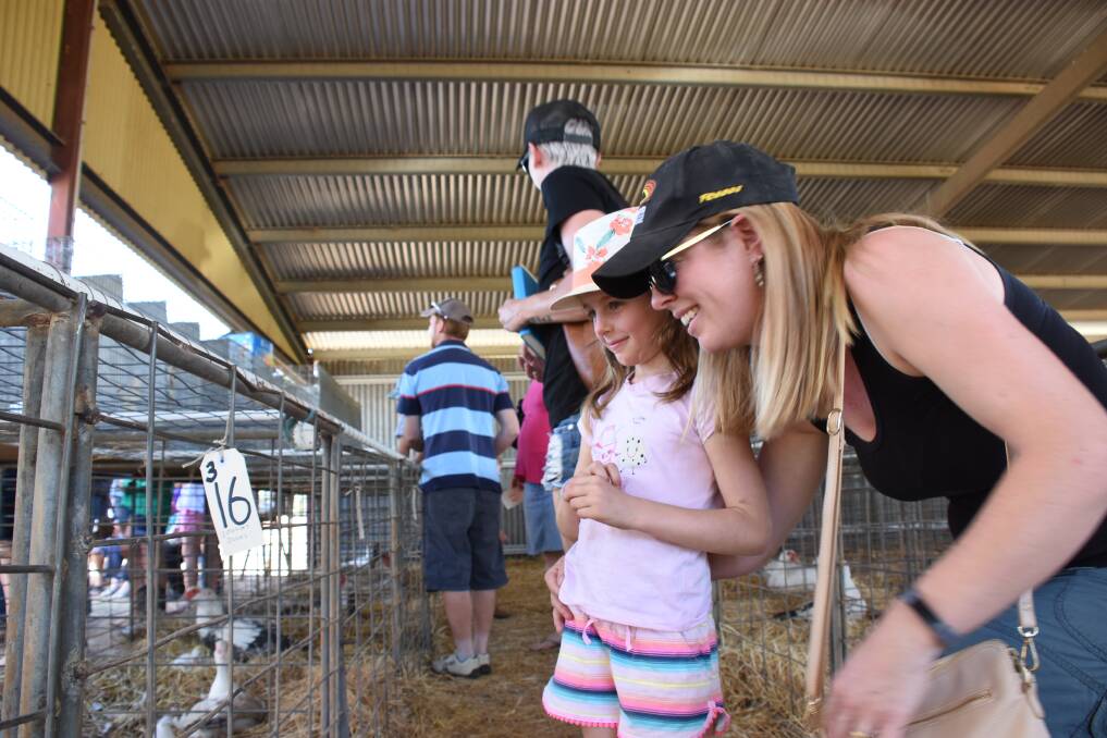 Kate and Abigail Smith looking at some of the ducks available at last year's fundraiser auction. 
