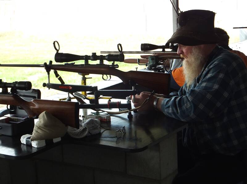 David Coleman getting ready for the 50metre fox target shoot at the September shoot last year.