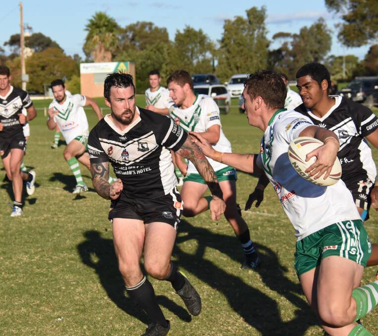 Brad McMillan ready to challenge Dubbo CYMS for the ball.