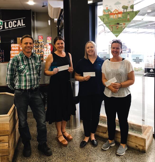 Bernardis Store Manager Jason Woodhouse, Jane Francis from Junior Rugby Union, Amanda Stibbard from St Laurences P&F and Juliet Hodder from Forbes Fins Swimming Club.