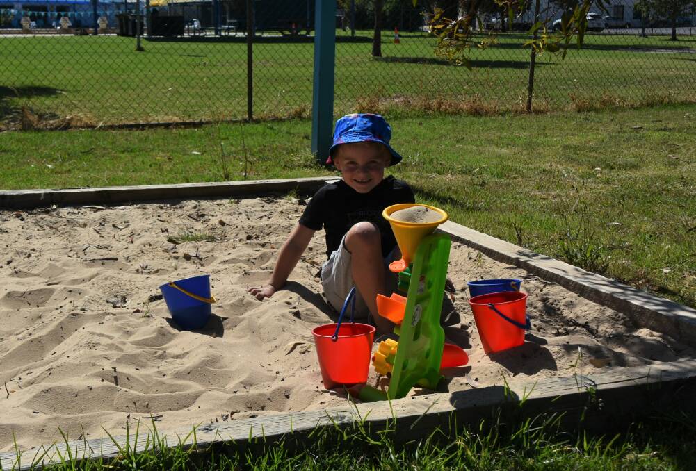 Seth Austin was having fun playing in the sand pit on Thursday's Playgroup session.