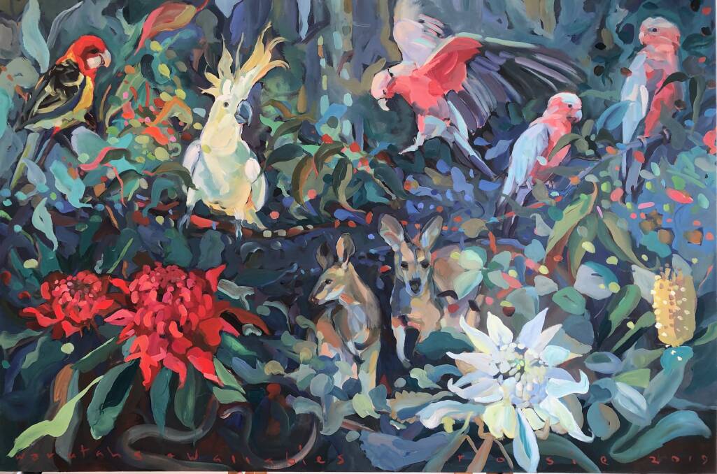Local artist Rosie Johnston's painting "Wallabies and Waratahs" will be up for auction at the President's Lunch.