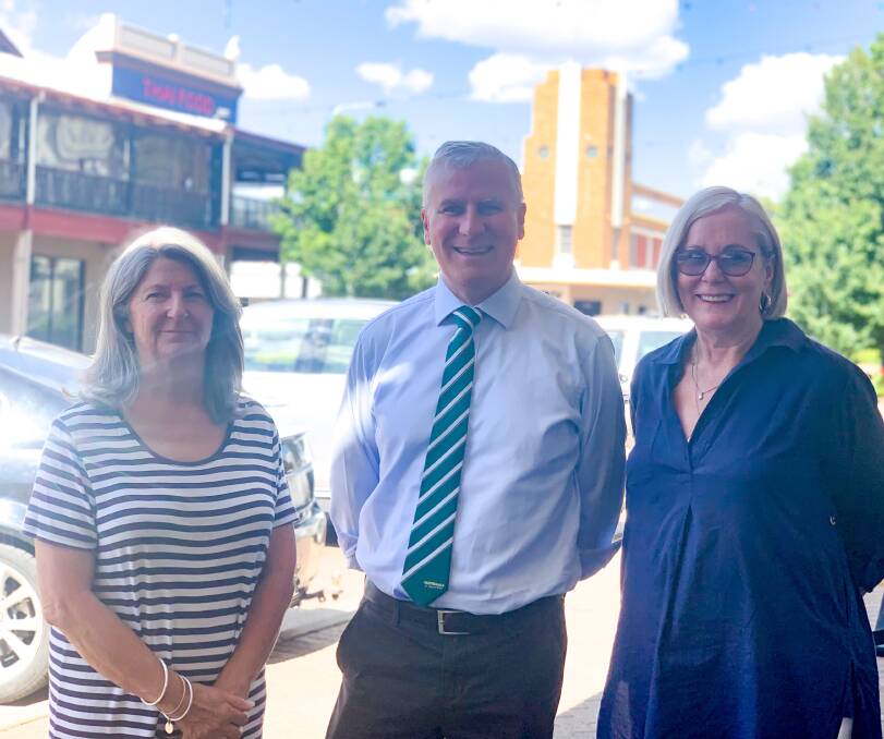 Forbes Business Chamber President Marg Duggan, Deputy Prime Minister Michael McCormack and Mayor Phyllis Miller at a grant funding announcement earlier this year. Photo supplied.