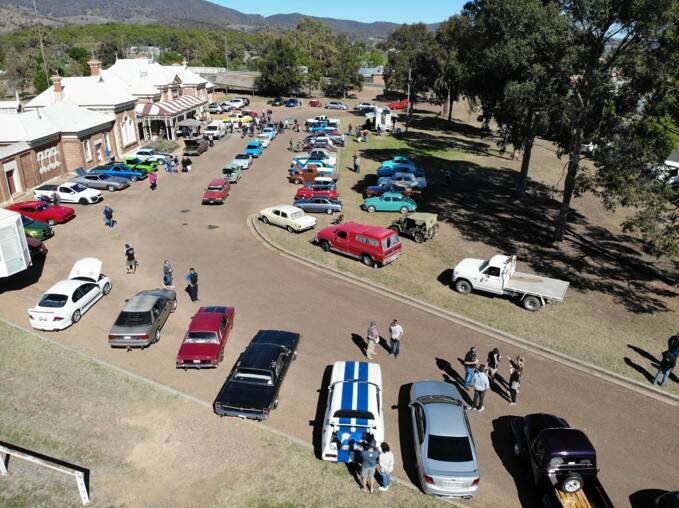 An aerial shot of a Mudgee Cars and Coffee event. Picture: File