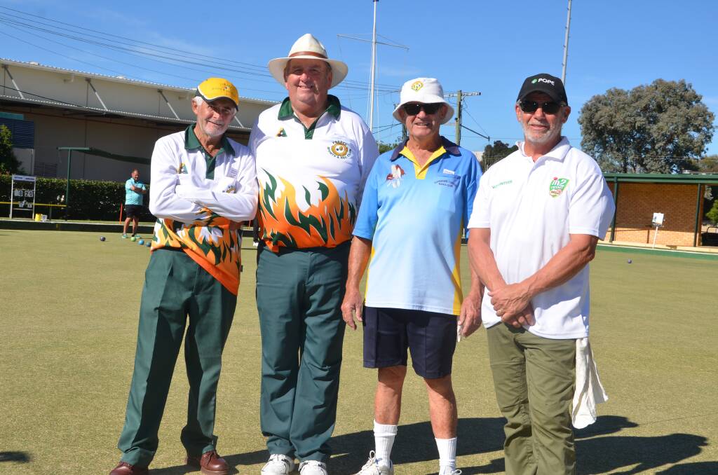 The three-day bowls event has attracted over eighty playing visitors to Forbes. Pictured are some of last year's competitors - John 'Slippery' Ward and Michael Coles with Jeff Nicholson and his brother Graham (centre right). File photo.