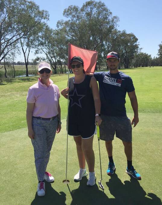 Safija Bristina, Pam McConnell and Bradley Bainbridge enjoyed taking part in last year's charity golf day. Photo supplied.