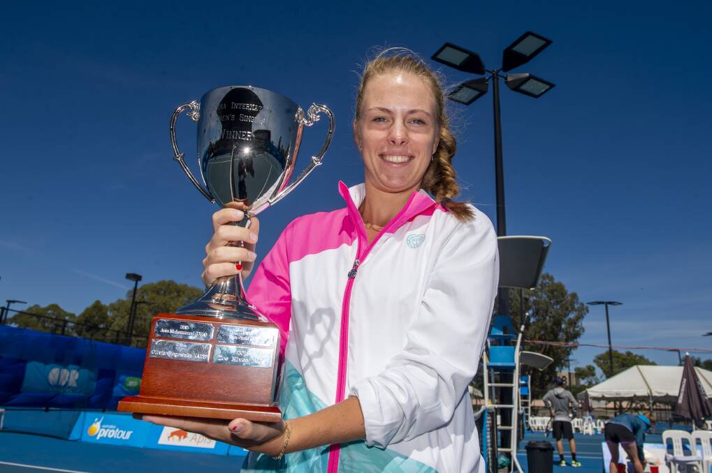 Poland's Magdalena Frech with her Canberra International trophy. Picture: DARREN HOWE