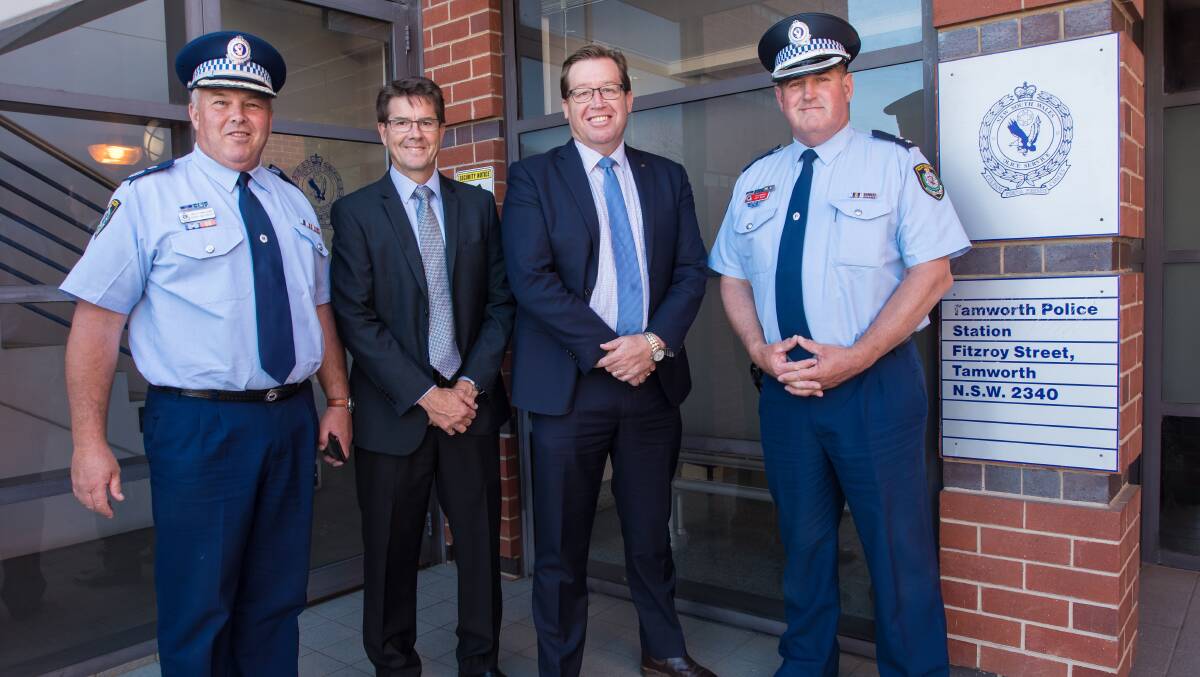 READY FOR ACTION: Deputy commissioner for regional field operations Gary Worboys, Member for Tamworth Kevin Anderson and police minister Troy Grant. Photo: Peter Hardin