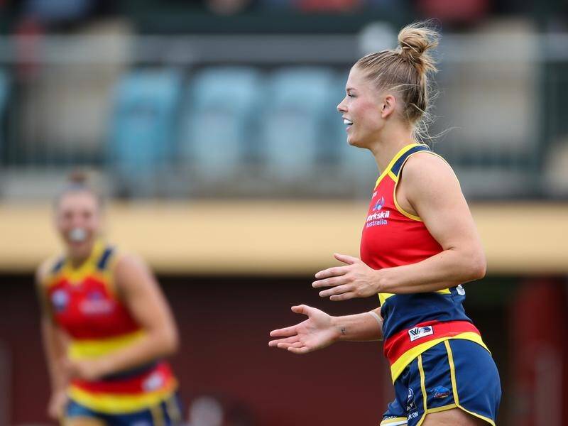 Ashleigh Woodland has kicked two goals in Adelaide's AFLW win over West Coast.