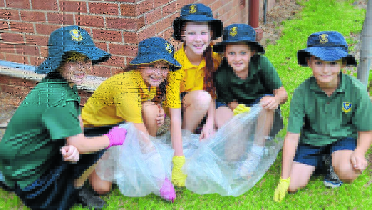 Ryan Withers, Ellie Higgins, Tiarna Clothier, Keira Jelbart and Harry Toole help the clean-up effort. 0214cleanup(7)