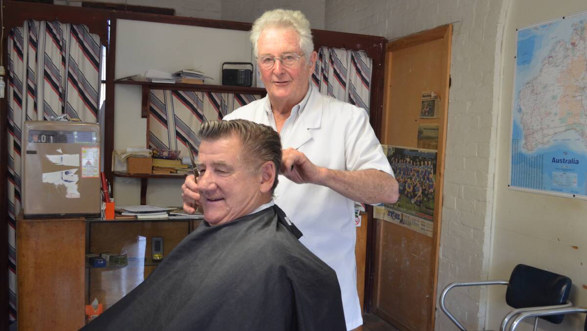 Richard Kokoc travels regularly from Condobolin to Forbes for his monthly haircut from barber Neville Allen. 