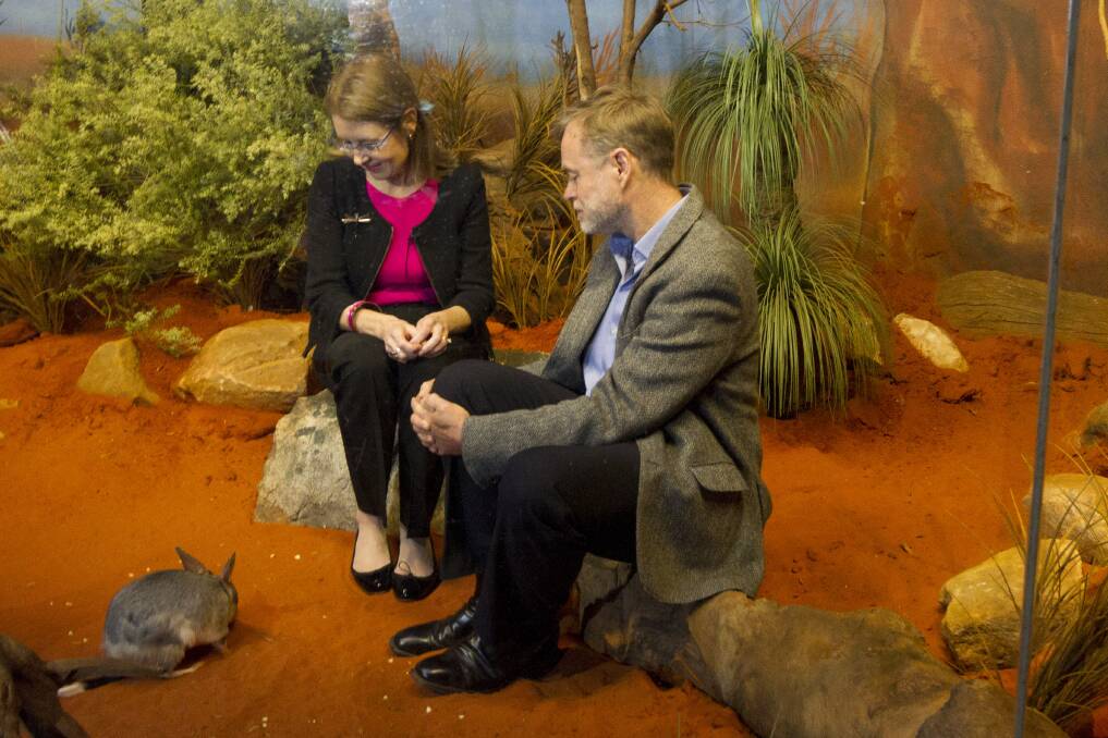 SAVING THE BILBY: Environment Minister Gabrielle Upton with UNSW’s Professor Richard Kingsford, who is leading the Wild Deserts project. Photo: CONTRIBUTED