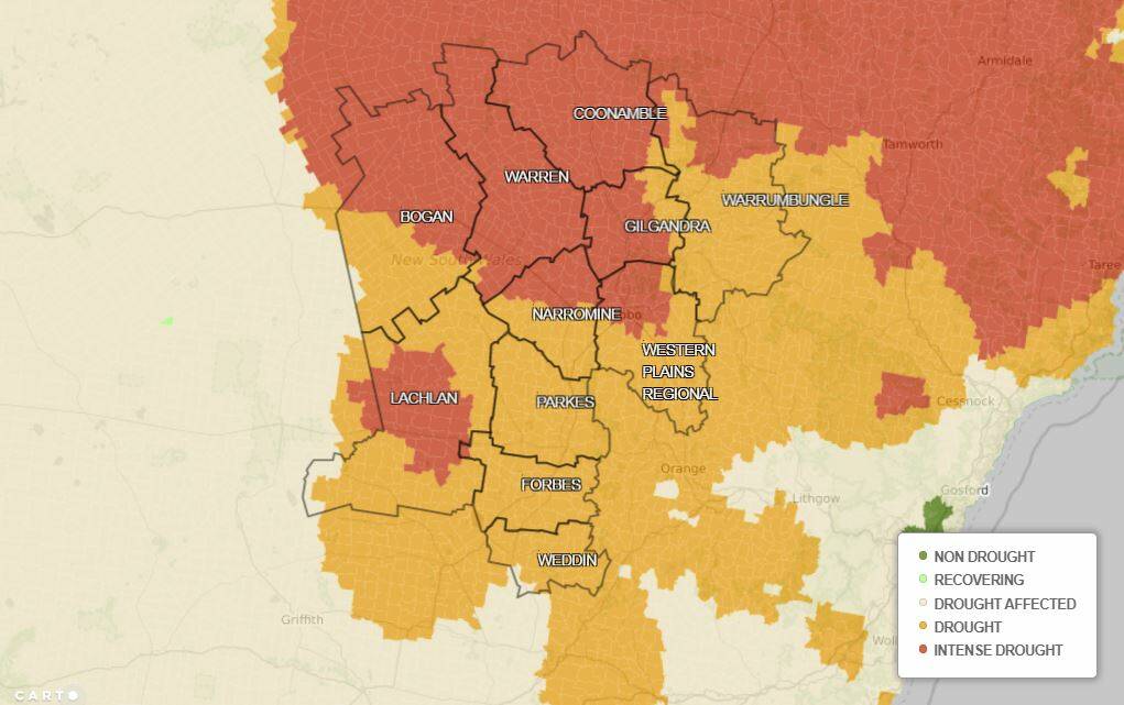 DRY TIMES: Currently 48.2 per cent of the Central West is in intense drought. Image: NSW DPI