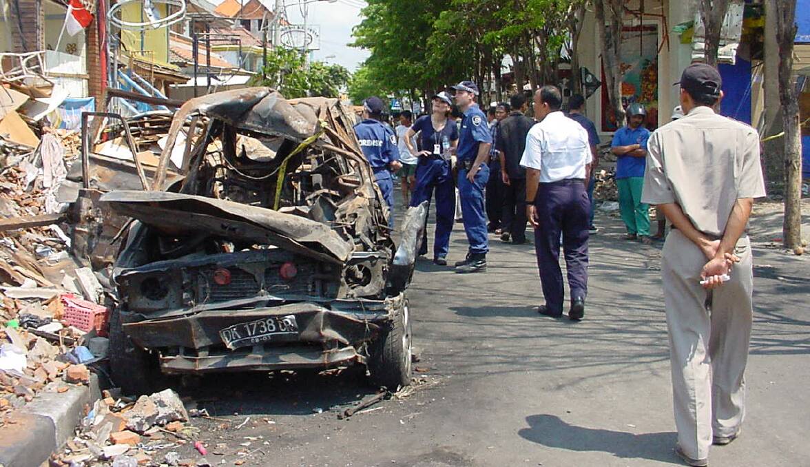 Two bombs were detonated in the busy tourist district of Kuta in Bali during terror attacks on October 12, 2002. The blasts left 202 people, including 88 Australians, dead. Picture by AFP