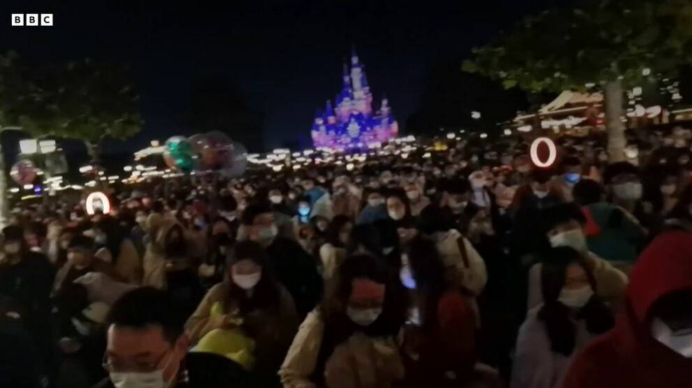 Thousands of people were trapped inside Shanghai Disney Resort when it went into a snap COVID lockdown on Monday. Picture by BBC