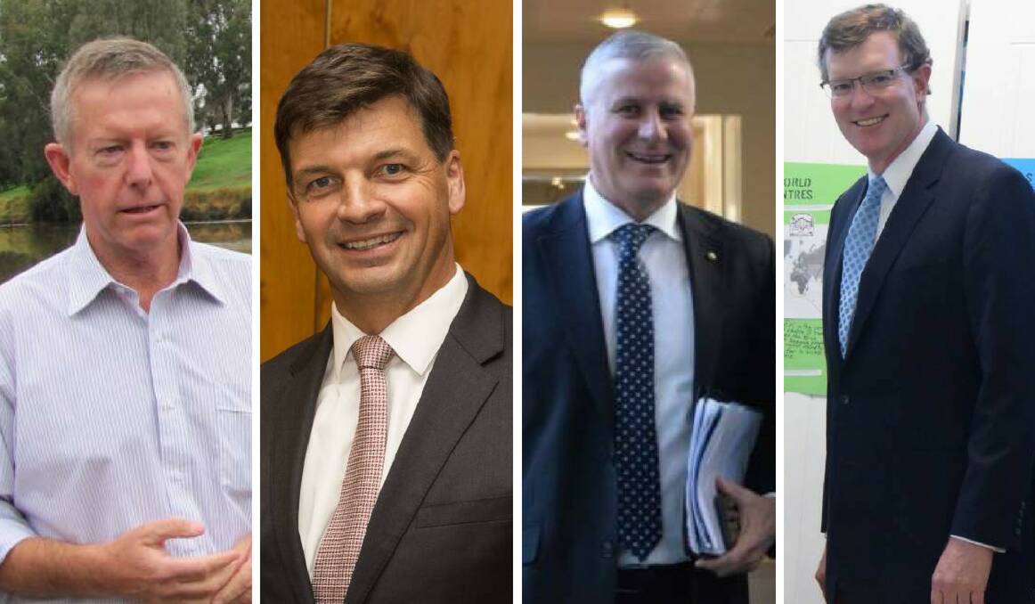 NO COMMENT: Parkes MP Mark Coulton, Hume MP Angus Taylor, Riverina MP Michael McCormack and Calare MP Andrew Gee.