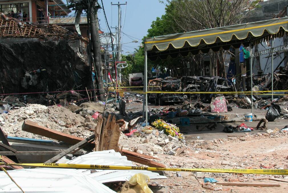 Ground zero in Kuta, Bali following the terror attacks on October 12, 2002. Picture by AFP