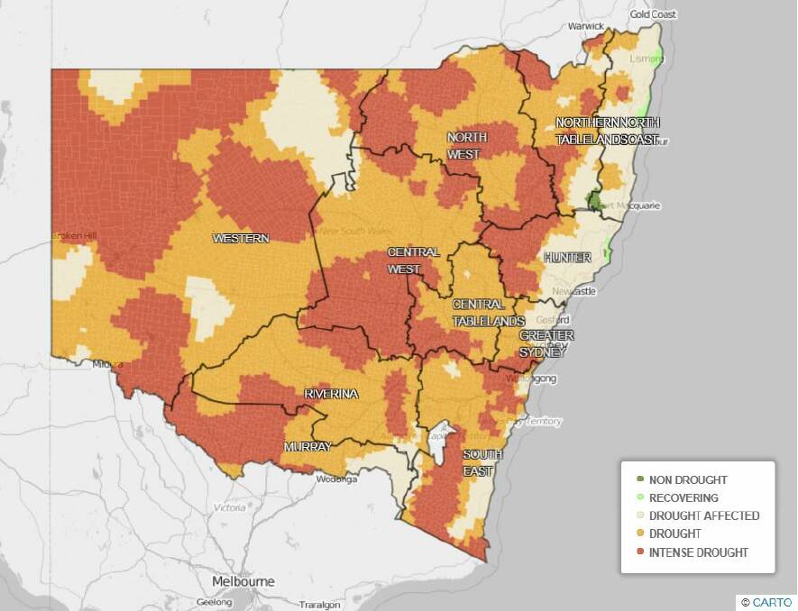 DROUGHT: 100 per cent of the Central Tablelands and Central West has been declared in drought. Image: NSW DPI