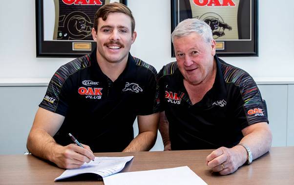 EXTENDED: Former Red Bend Catholic College student Billy Burns extends his contract with the Penrith Panthers, pictured with Panthers recruitment manager Jim Jones. Photo: Sudmitted