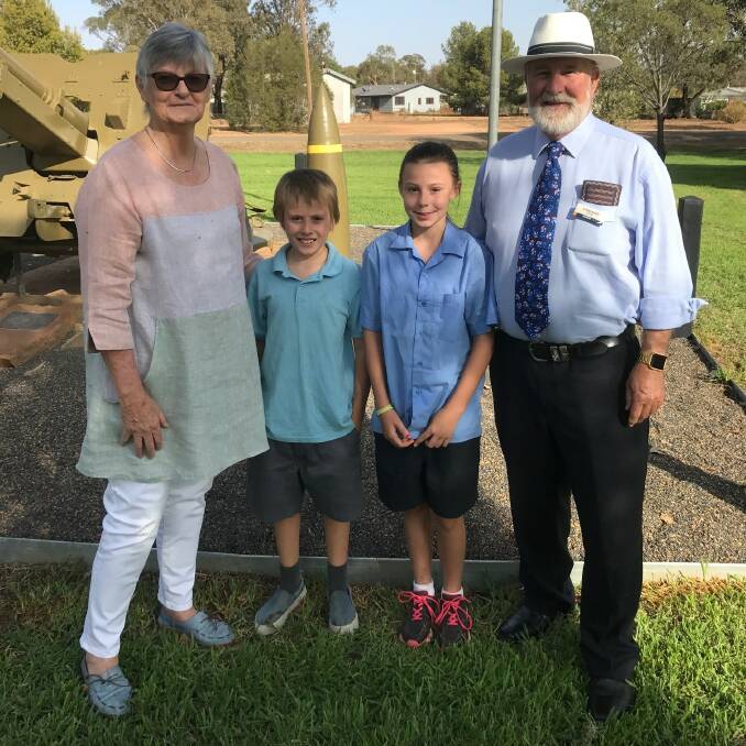 CELEBRATION: Bogan Gate's Australia Day guests Rhonda Brain and Mayor Ken Keith OAM (right) with Bogan Gate Public School students Cooper Bond and Marley Paton.